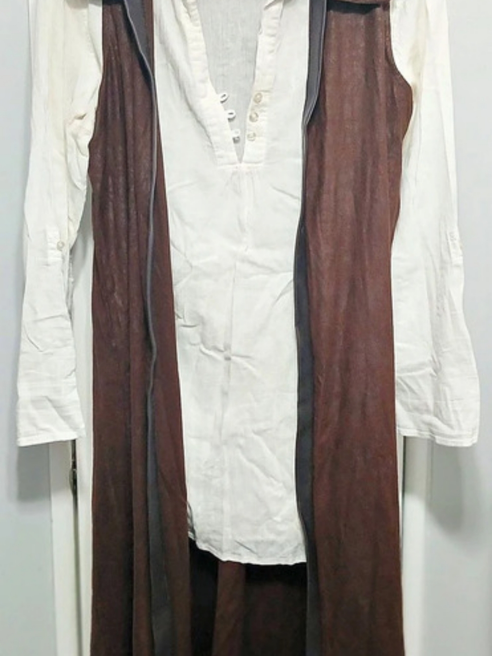 Croft & Barrow Cotton Layered Shirt Vest in White & Brown Size Medium